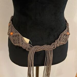 NWT Coldwater Creek Beaded Cord Belt, size S/M, brown macrame w orange beads‌‌‌